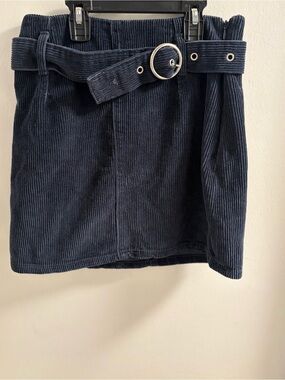 Primark Navy Blue Corduroy Belted High Waist Mini Skirt Size 4